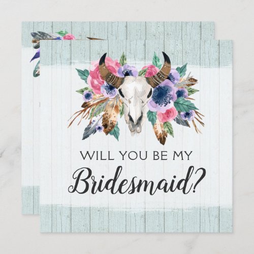 Will You Be My Bridesmaid Rustic Floral Skull Card