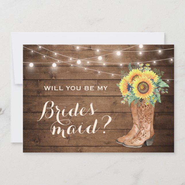 Will You Be My Bridesmaid Rustic Girl Boots Floral Invitation (Front)