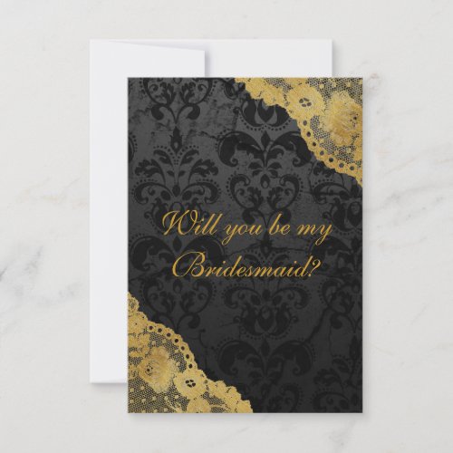 Will You Be My Bridesmaid Rustic Gold Black Lace Invitation