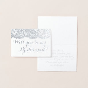Will You Be My Bridesmaid? Rustic Kraft & Lace Foil Card