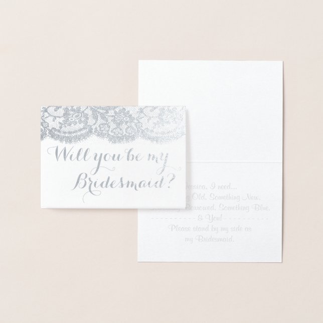 Will You Be My Bridesmaid? Rustic Kraft & Lace Foil Card (Display)