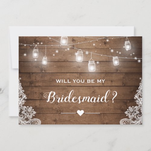 Will You Be My Bridesmaid Rustic Mason Jar Lights Invitation