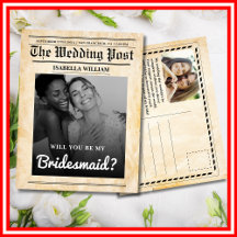 Will You Be My Bridesmaid Rustic Newspaper