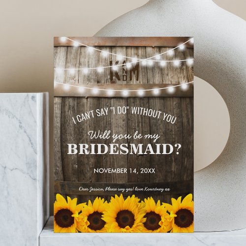 Will you be my Bridesmaid  Rustic Sunflower Invitation