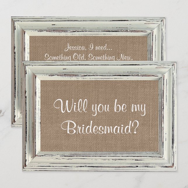 Will You Be My Bridesmaid Rustic White Frame Cards (Front/Back)