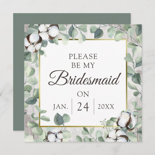 Will You Be My Bridesmaid Rustic Wood Cotton Card (Front/Back)
