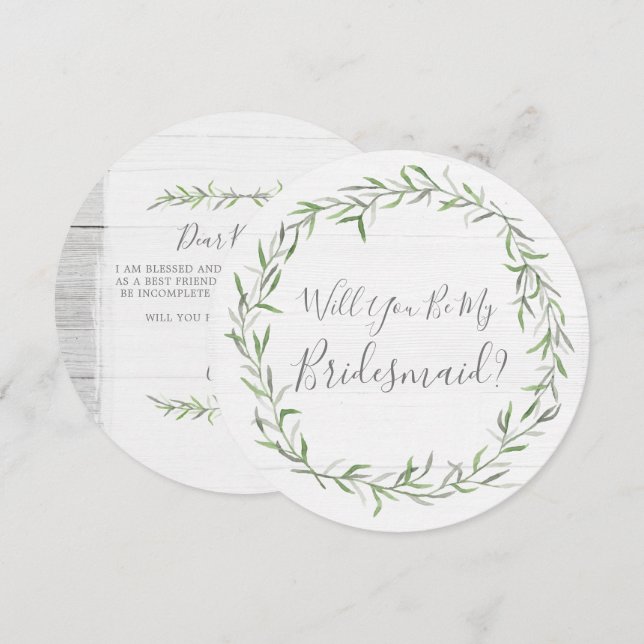 Will You Be My Bridesmaid Rustic Wood & Wreath Invitation (Front/Back)