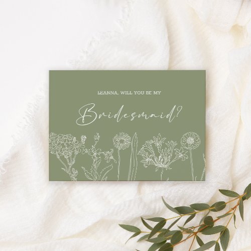 Will You Be My Bridesmaid Sage Green Flowers Boho