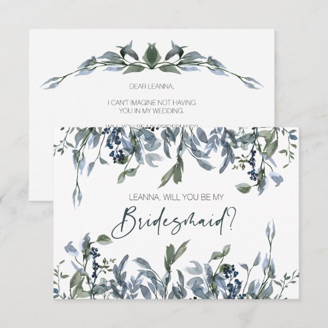 Will You Be My Bridesmaid Sage Silver Green Floral (Front/Back)