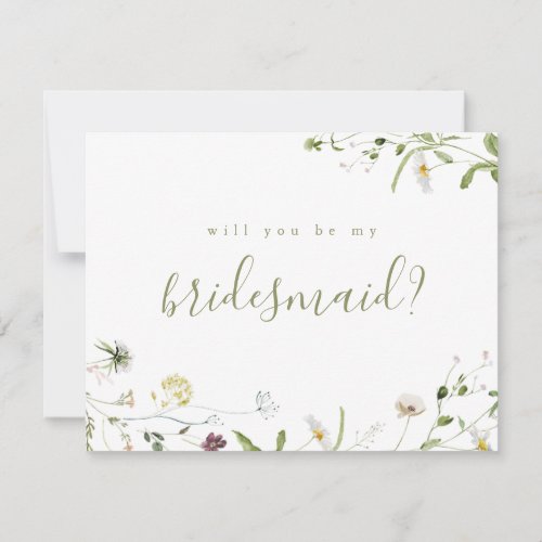 Will you be my bridesmaid Sage Wildflower Boho Invitation