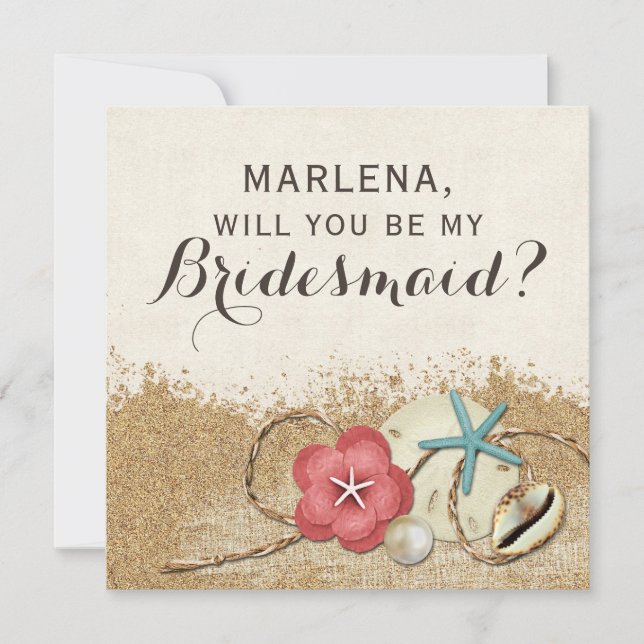 Will You Be My Bridesmaid? Sandy Beach Wedding Invitation (Front)