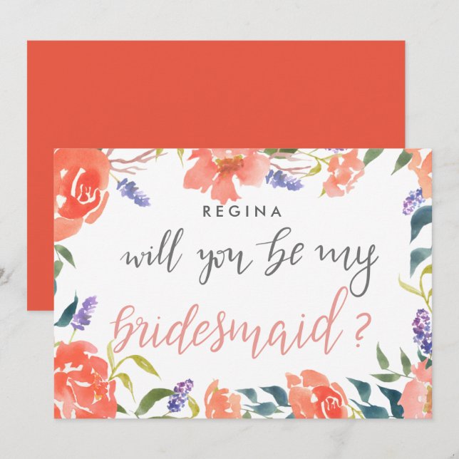Will You Be My Bridesmaid Script Bright Florals Invitation (Front/Back)