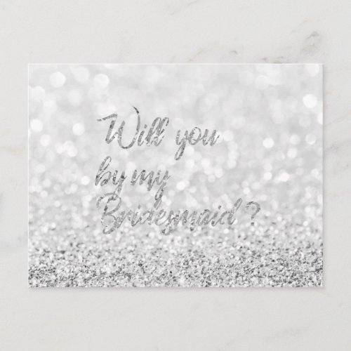 Will You Be My Bridesmaid Script Silver Glitter Invitation Postcard