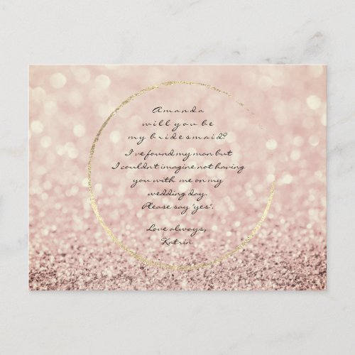 Will You Be My Bridesmaid Sepia Rose Gold Glitter Invitation Postcard