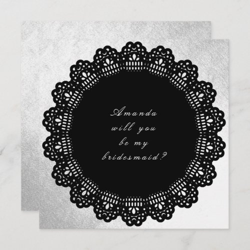 Will You Be My Bridesmaid Silver Black Invitation