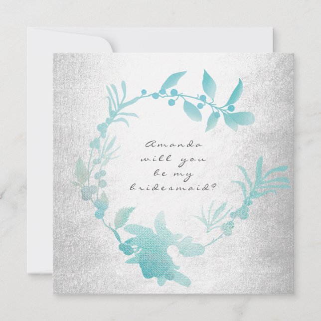 Will You Be My Bridesmaid Silver Blue  Wreath Invitation (Front)