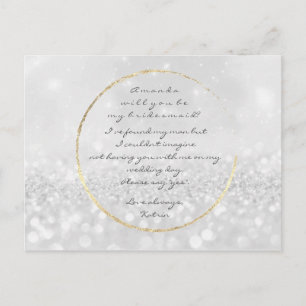 Will You Be My Bridesmaid Silver Gray Gold Glitter Invitation Postcard