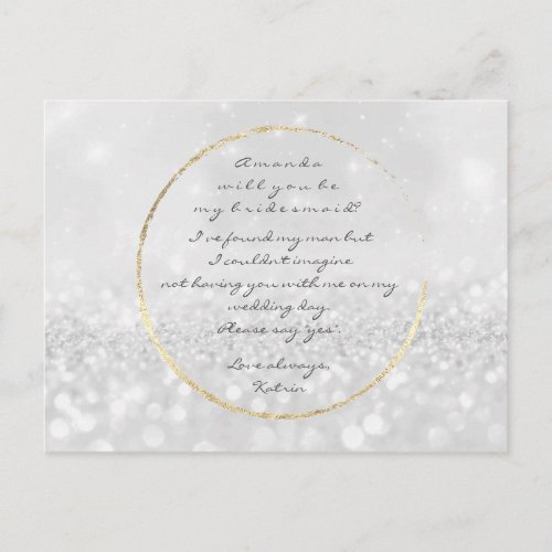 Will You Be My Bridesmaid Silver Gray Gold Glitter Invitation Postcard