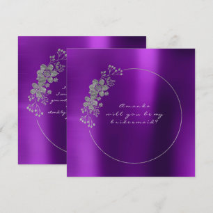 Will You Be My Bridesmaid Silver Purple Metallic Invitation