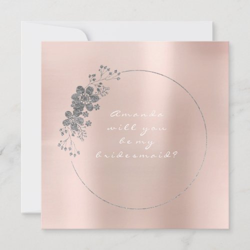 Will You Be My Bridesmaid Silver White Blush Pink Invitation