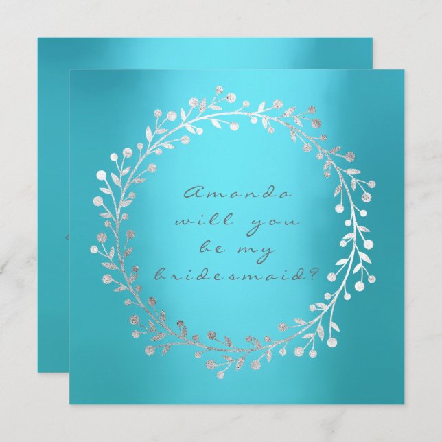Will You Be My Bridesmaid Silver Wreath Beach Invitation (Front/Back)