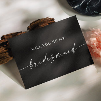 Will You Be My Bridesmaid. Simple Minimalist Black Postcard by RemioniArt at Zazzle