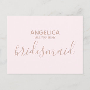 Will you be my bridesmaid simple pastel pink gold invitation postcard