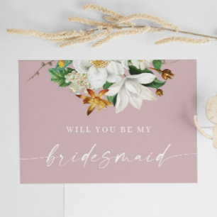 Will You Be My Bridesmaid Soft Mauve Pink Floral Postcard