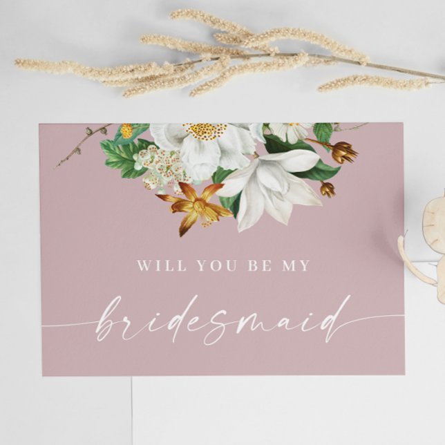 Will You Be My Bridesmaid | Soft Mauve Pink Floral Postcard (Creator Uploaded)