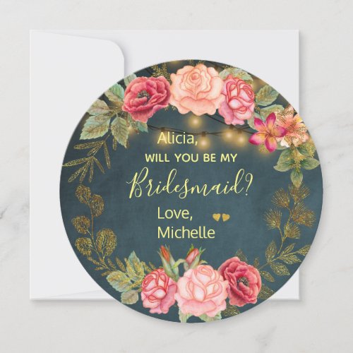 Will you be my bridesmaid summer floral wreath invitation