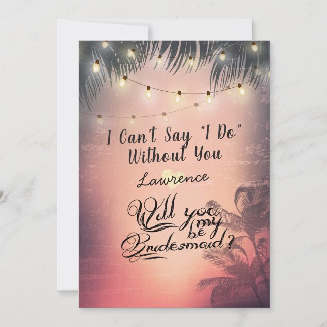Will You Be My Bridesmaid Summer Palm Trees Lights Invitation (Front)