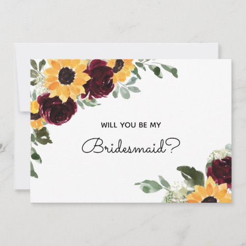 Will You Be My Bridesmaid Sunflower Roses Proposal Invitation