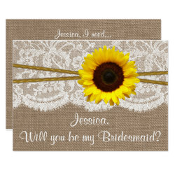 Will You Be My Bridesmaid? Sunflower Rustic Burlap Card