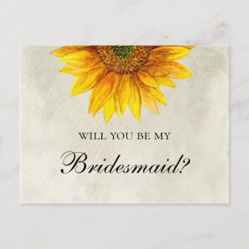 Will You Be My Bridesmaid Sunflower Rustic Wedding Invitation Postcard by RemioniArt at Zazzle