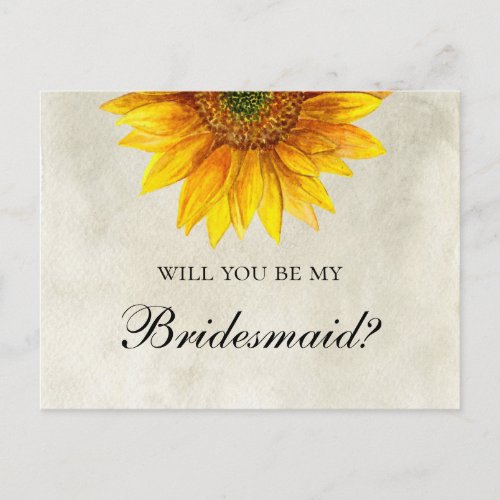 Will you be my bridesmaid Sunflower rustic wedding Invitation Postcard