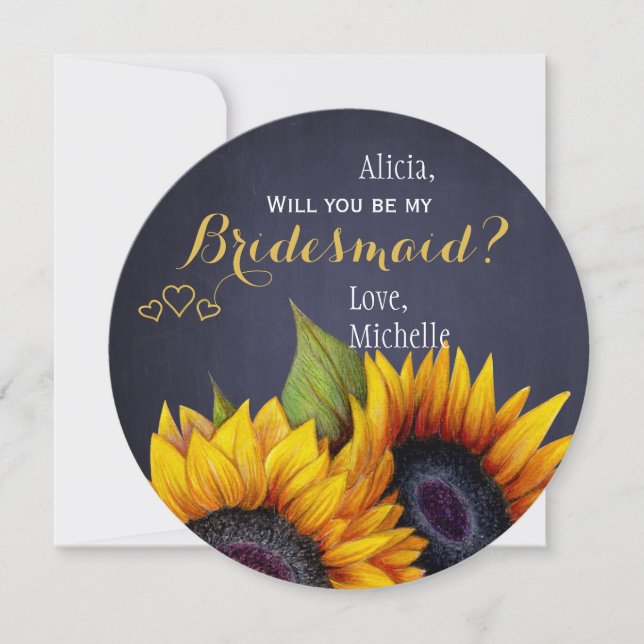 Will you be my bridesmaid sunflowers navy invitation (Front)