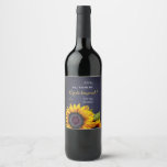 Will you be my bridesmaid sunflowers navy proposal wine label<br><div class="desc">Personalized will you be my bridesmaid, maid of honor, flower girl editable text wine bottle label featuring elegant rustic yellow golden sunflower on dark midnight navy blue chalkboard background. A perfect bridesmaid proposal gift for your sunflower summer night or autumn fall | elegant rustic country | outdoor backyard themed wedding....</div>
