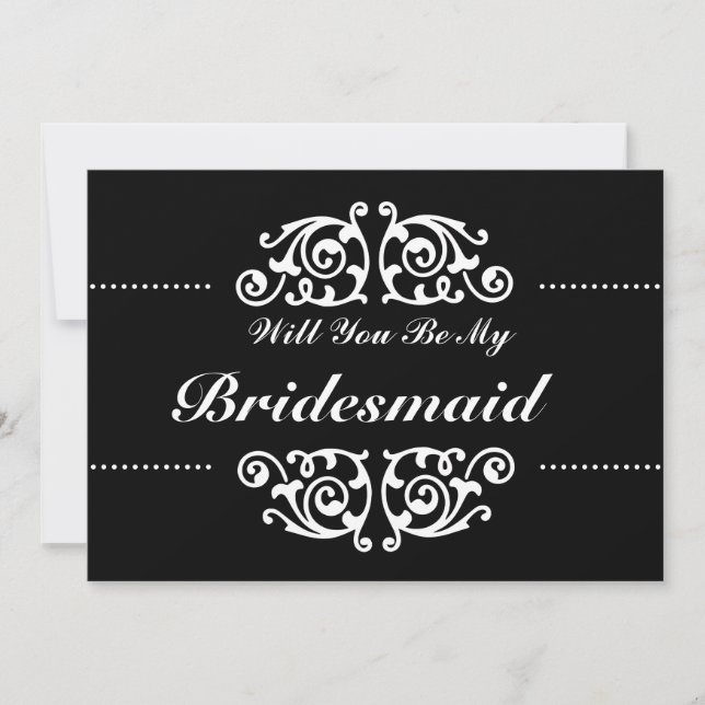 Will You Be My Bridesmaid Swirl Black & White Dots Invitation (Front)