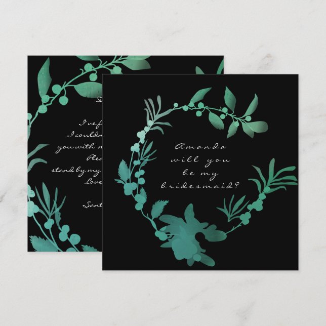 Will You Be My Bridesmaid Teal Green Wreath Invitation (Front/Back)