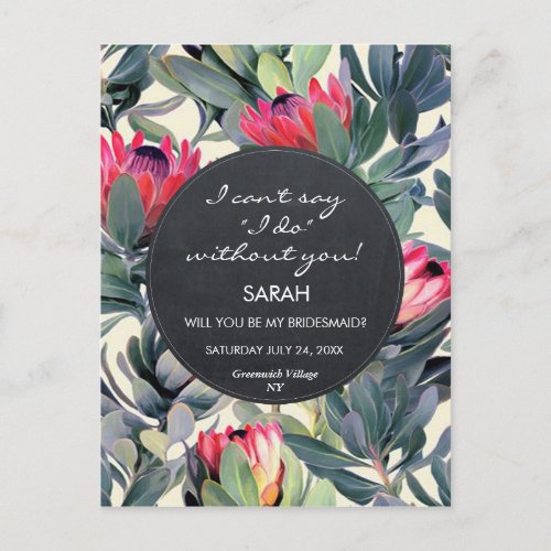 will you be my bridesmaid tropical floral postcard