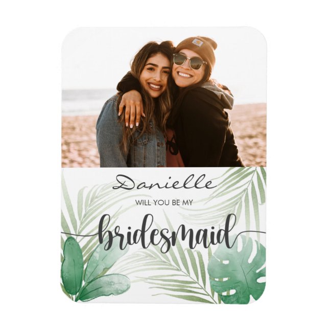 Will You Be My Bridesmaid Tropical Monstera Magnet (Vertical)