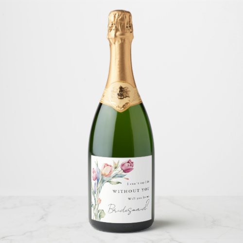 will you be my bridesmaid tulips sparkling wine label