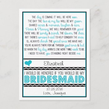 Will You Be My Bridesmaid? Turquoise/black Poem V2 Invitation by weddingsnwhimsy at Zazzle