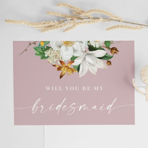 Will you be my bridesmaid Vintage camellia pink Postcard