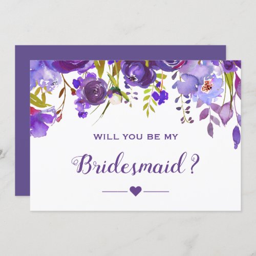 Will You Be My Bridesmaid Violet Purple Floral Invitation - Create your perfect invitation with this pre-designed templates, you can easily personalize it to be uniquely yours. For further customization, please click the "customize further" link and use our easy-to-use design tool to modify this template. If you prefer Thicker papers / Matte Finish, you may consider to choose the Matte Paper Type.
