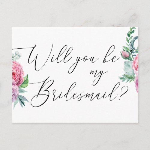 Will you be my bridesmaid Watercolor boho floral Postcard