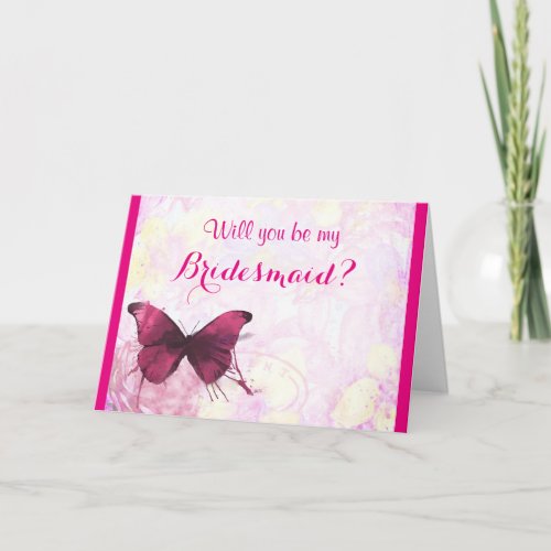 Will you be my bridesmaid watercolor butterfly invitation