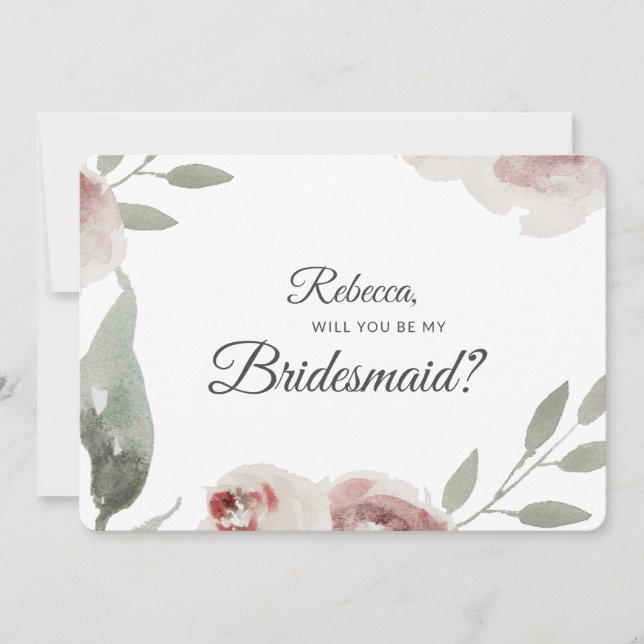 Will you be my Bridesmaid Watercolor Eucalyptus Invitation (Front)