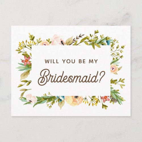 Will you be my bridesmaid Watercolor floral Postcard