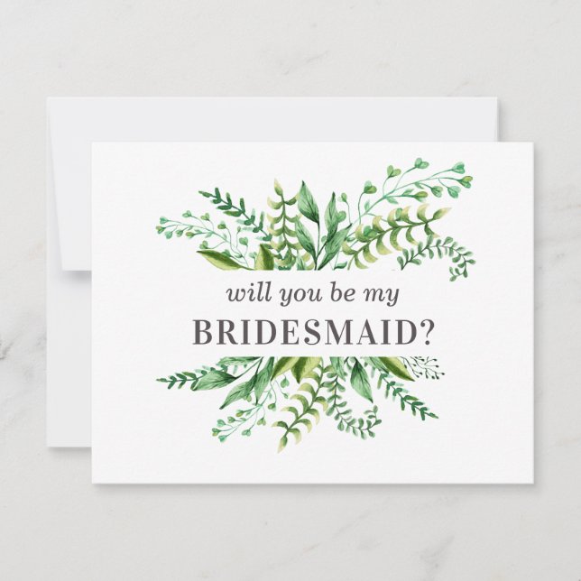 Will you be my bridesmaid. Watercolor greenery Invitation (Front)